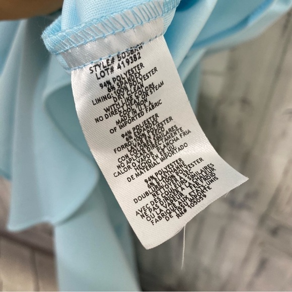 Xscape Size 14W Plus Aqua Blue Ruffled Midi Sleeveless Sheath Dress V Neck NWT - Picture 12 of 13